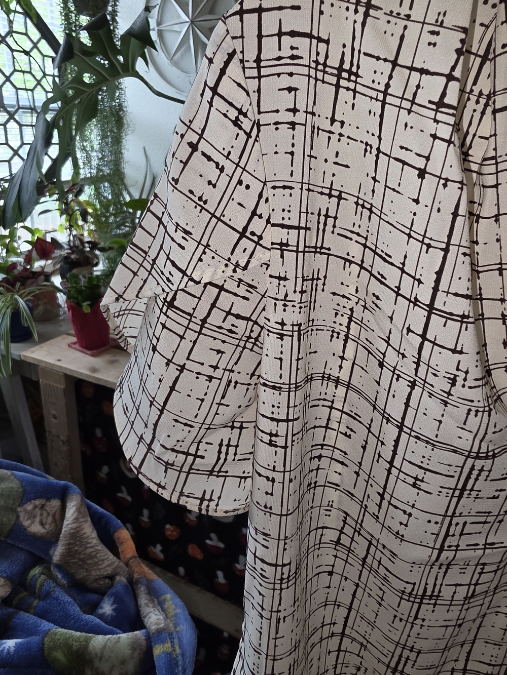 Calvin Klein Cream Blouse with Brown Linear Grid - Picture 3 of 4